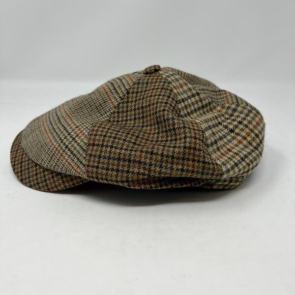 Vtg Wigens Kynoch Newsboy Cap Mens 57 Medium Brown Wool Cashmere‎ Herringbone - Picture 1 of 9
